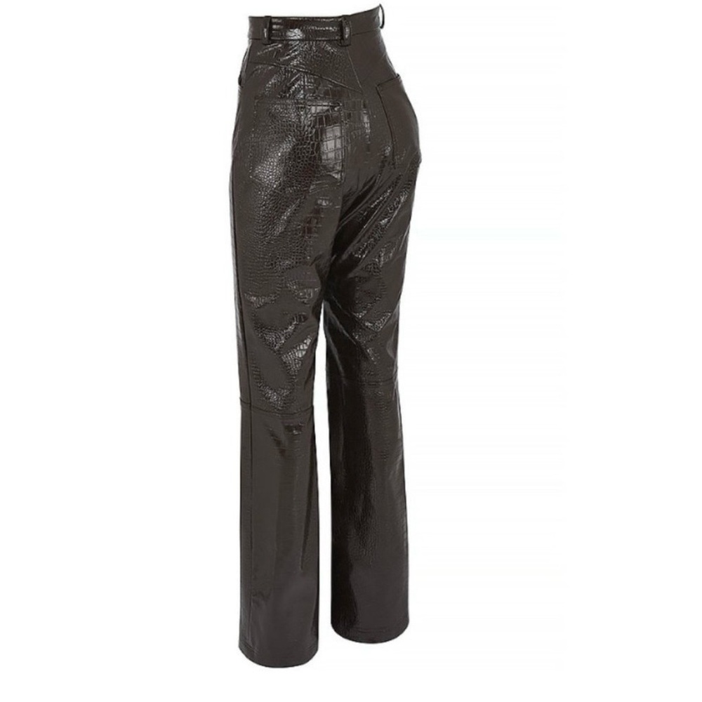 MISTRESS ROCKS LOS ANGELES High Waist Faux Croc Bootcut Dark Brown Trousers - Picture 4 of 14